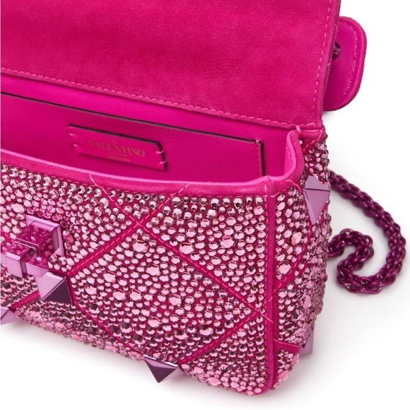 NWT/NWB Valentino Garavani Roman Stud Crystal-Embellished Shoulder Bag - PP Pink - Picture 5 of 17